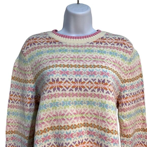 80s Hanna Andersson Pastel Fair Isle Knit Sweater Retro Winter Ski Lodge S - Picture 2 of 9